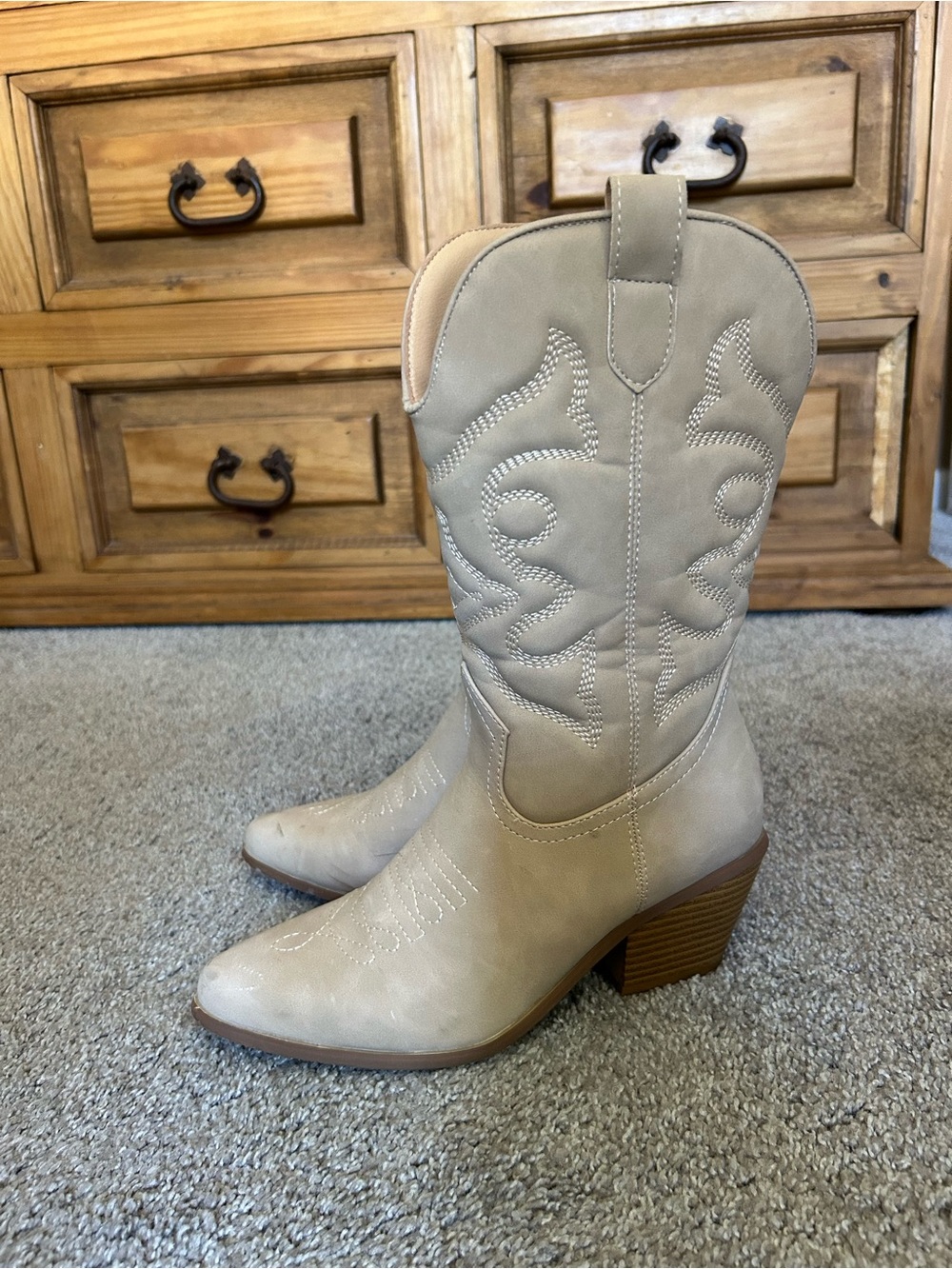 Women's Beige Western Cowgirl  Boots